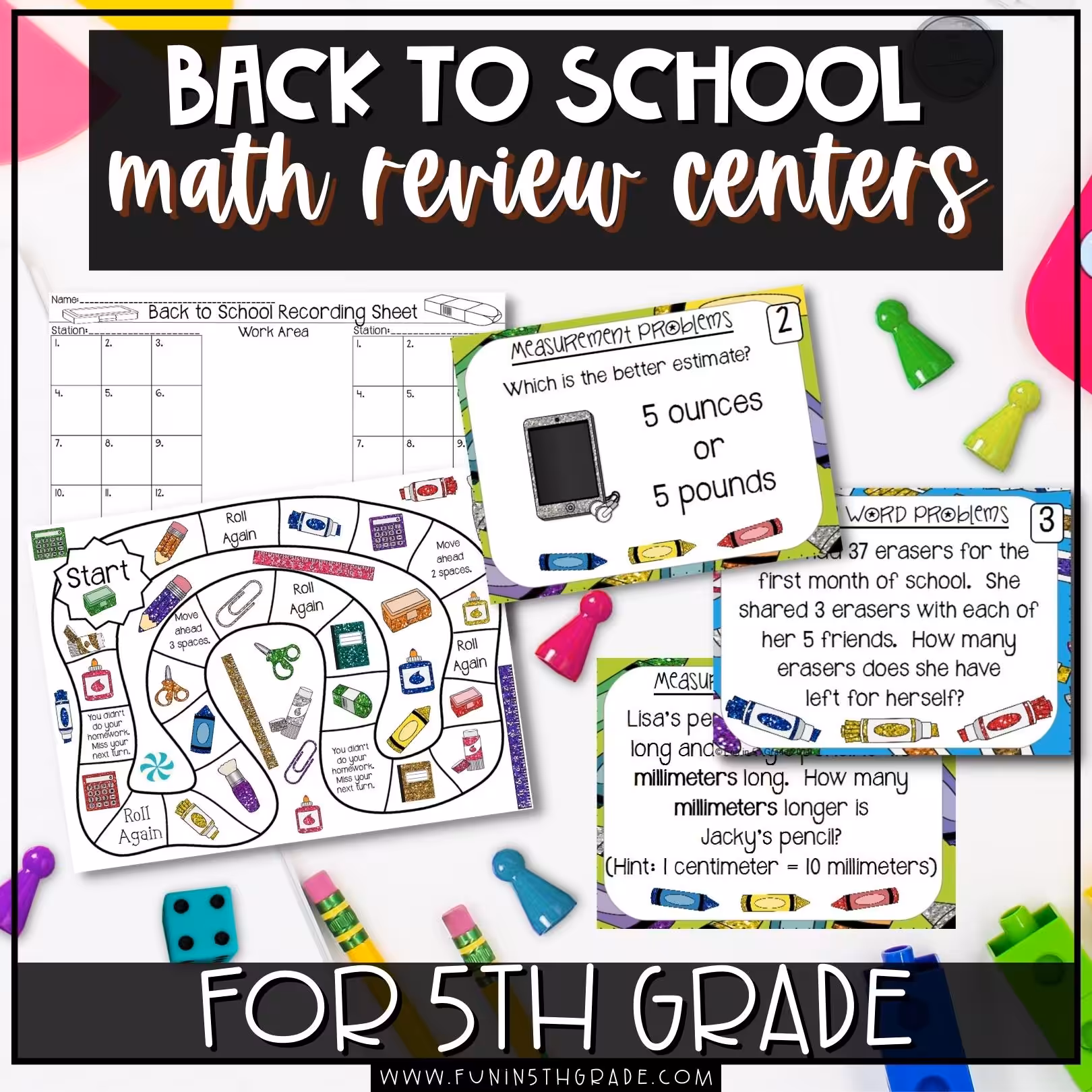 Back to School Math Review Centers for 5th Grade