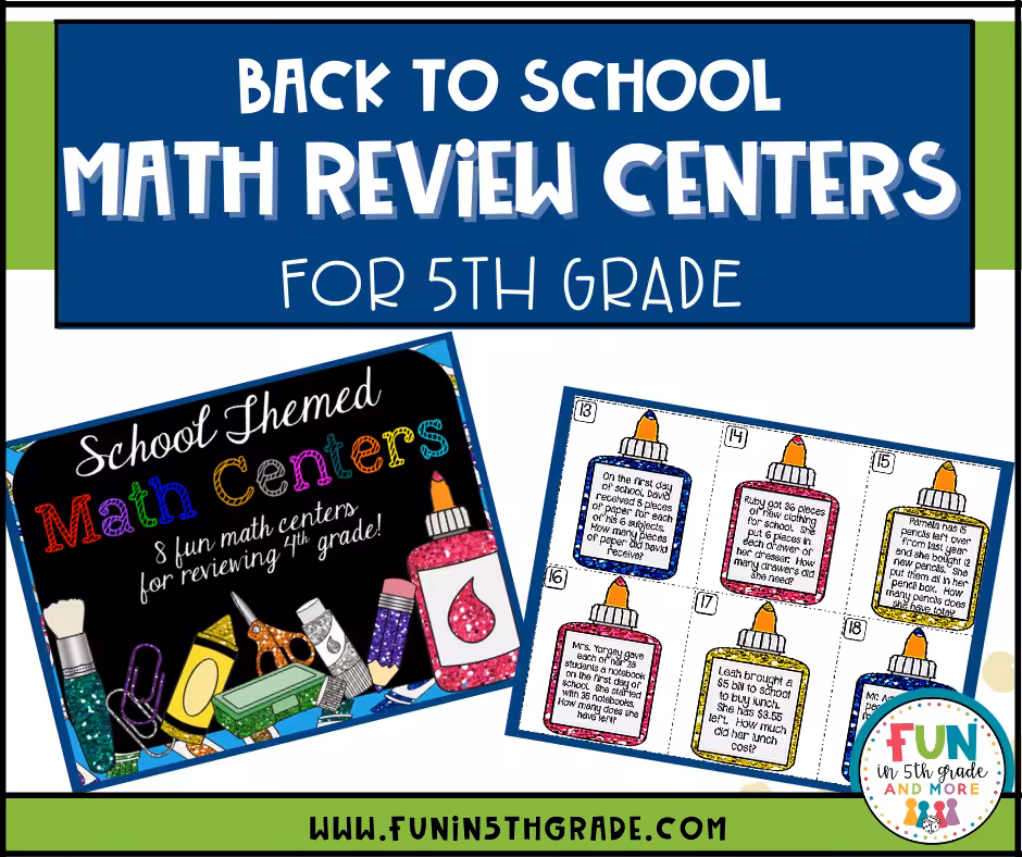 back to school math review centers for 5th grade