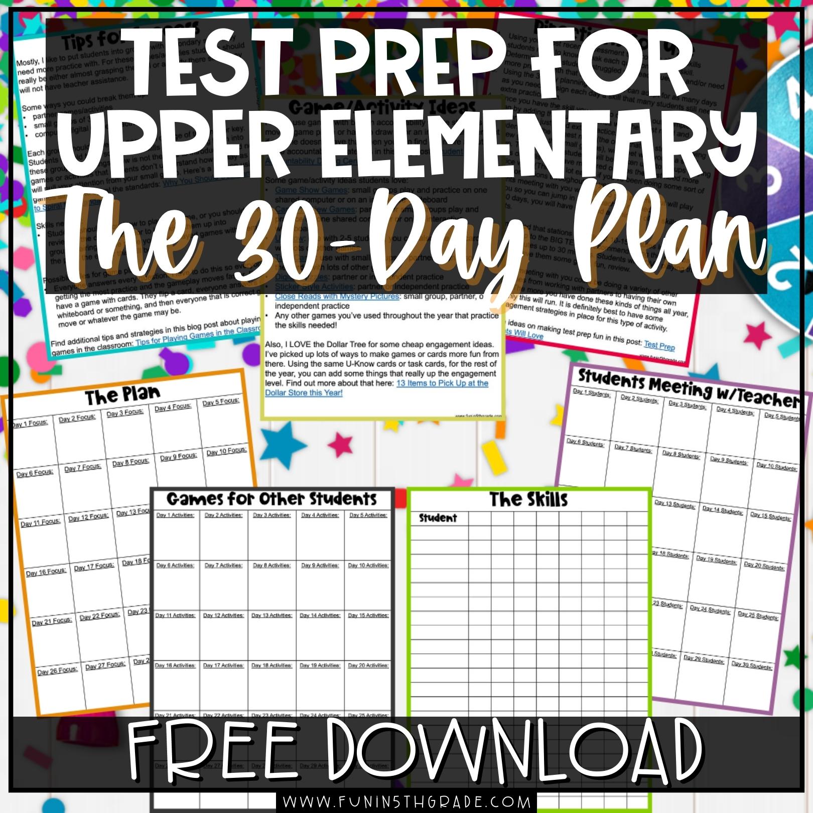 Test Prep for Upper Elementary (The 30-Day Plan) Image with a hand writing on a calendar near a computer