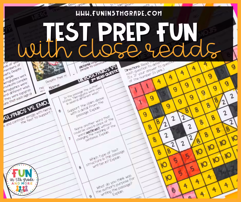 Test Prep Fun with Close Reads Facebook image with emoji Close read in photo