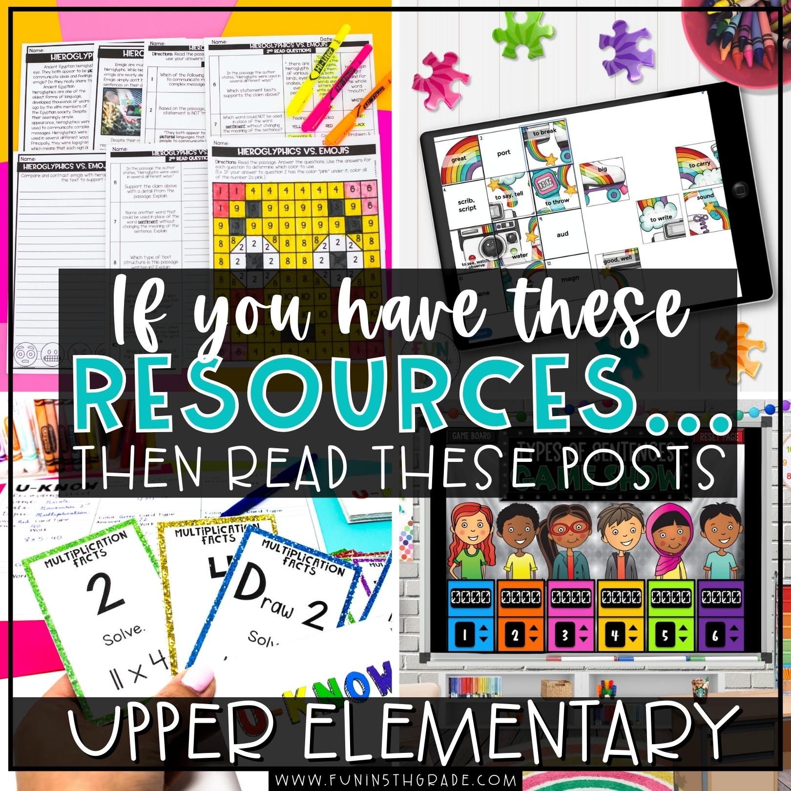 Looking for more ways to use those resources you bought? Try some of these activities and lessons for upper elementary. Image featuring Close Reads with Mystery Pictures
