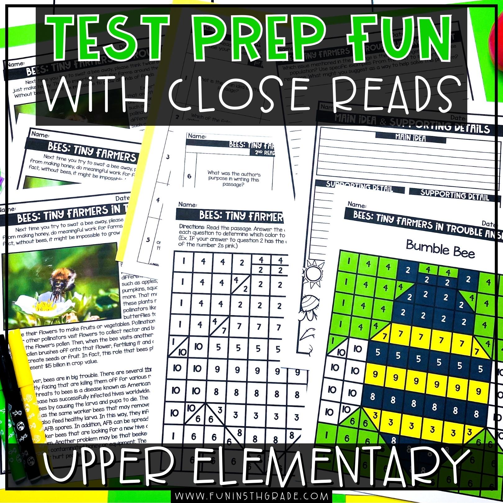Test Prep Fun with Close Reads Blog Image with Close Read worksheets and plants