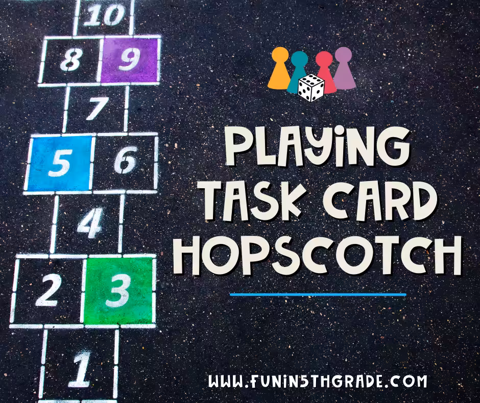 Playing Task Card Hopscotch Facebook Image with Chalk Hopscotch outline on concrete background