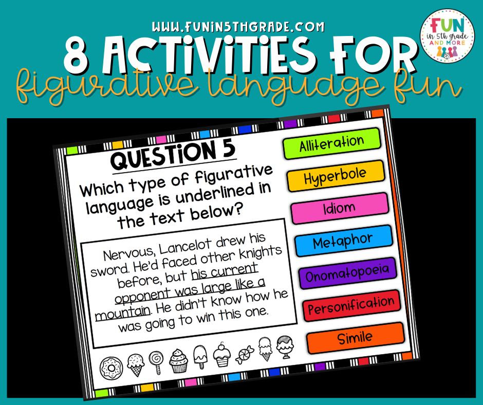 Figurative Language Fun with an image from the candy themed digital game