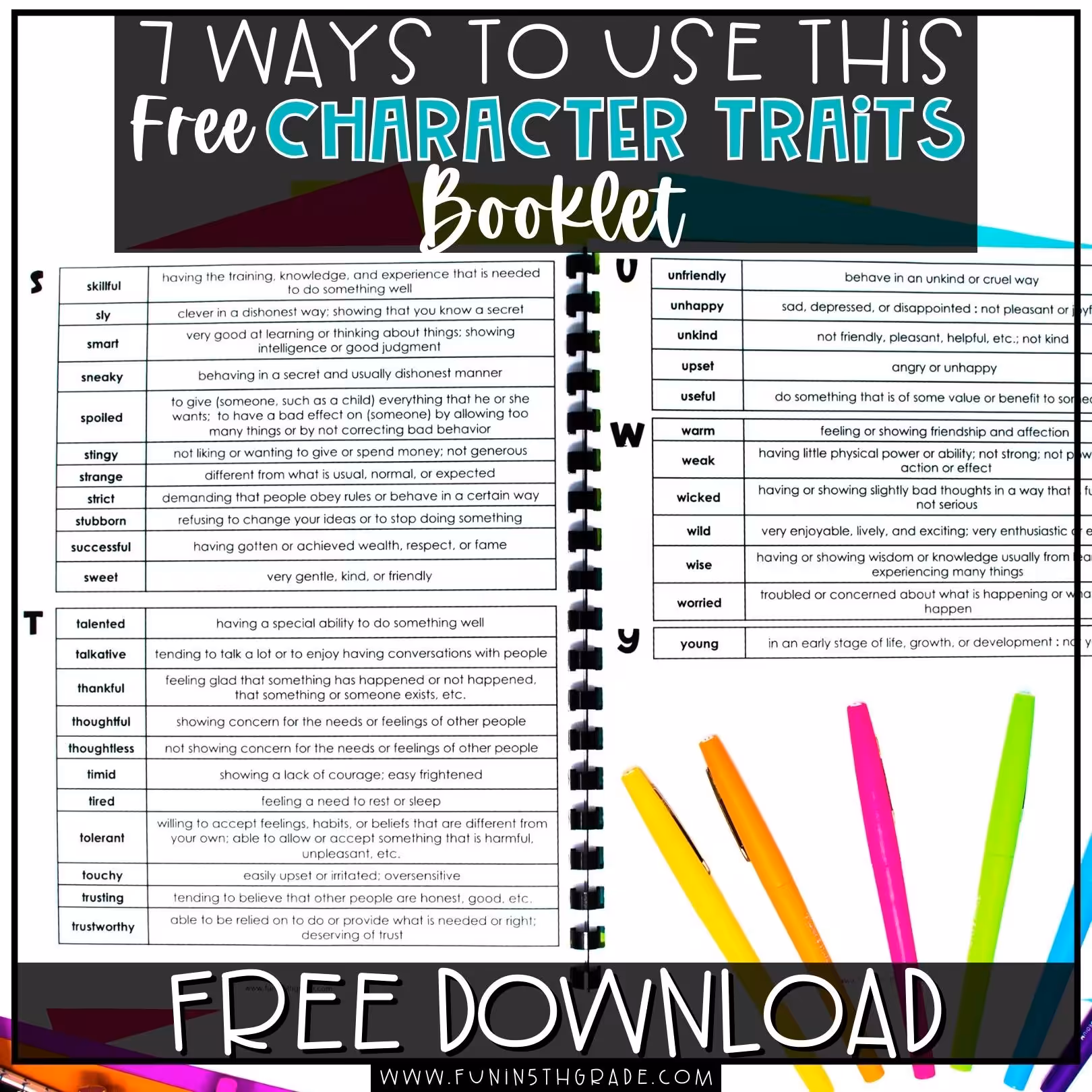 7 ways to use the Character Traits Booklet: characterization activities in upper elementary with image of two girls working at a desk