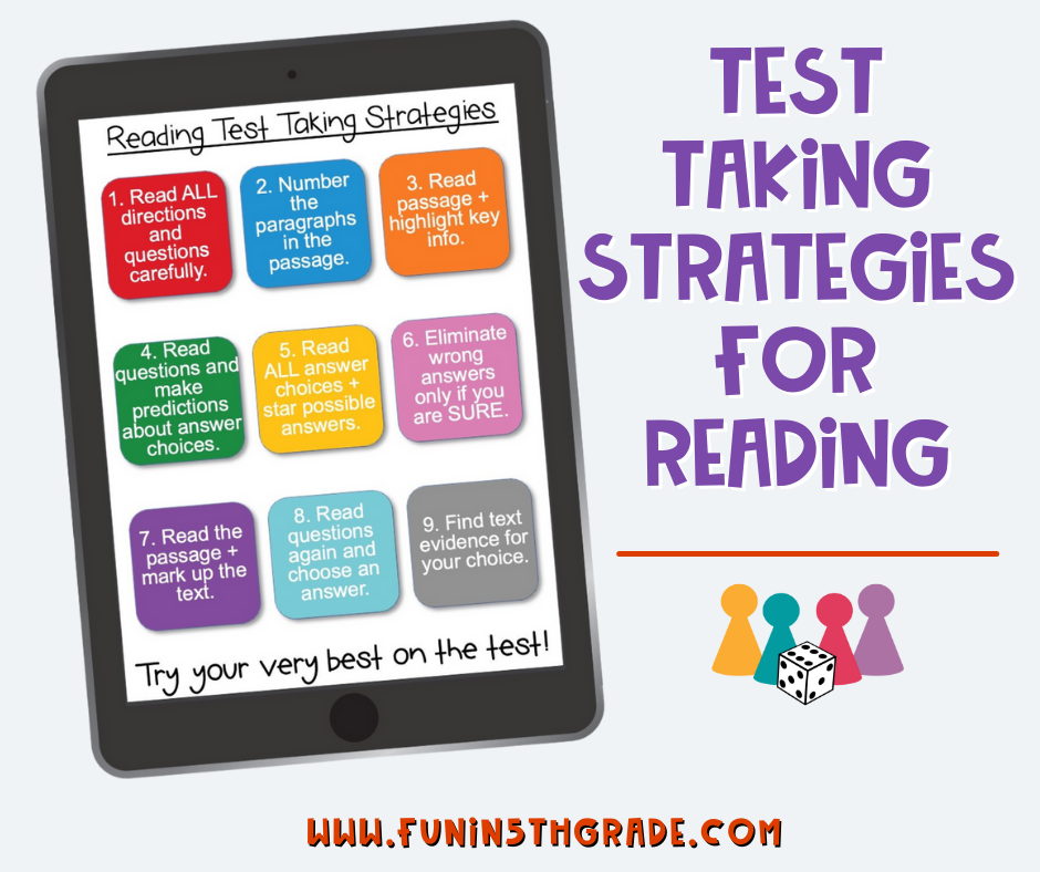 Test Prep Strategies for Reading in Upper ELementary Facebook Post with image of download