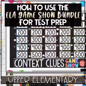 ELA Game Show Bundle for Test Prep Blog Image with context clues image in background