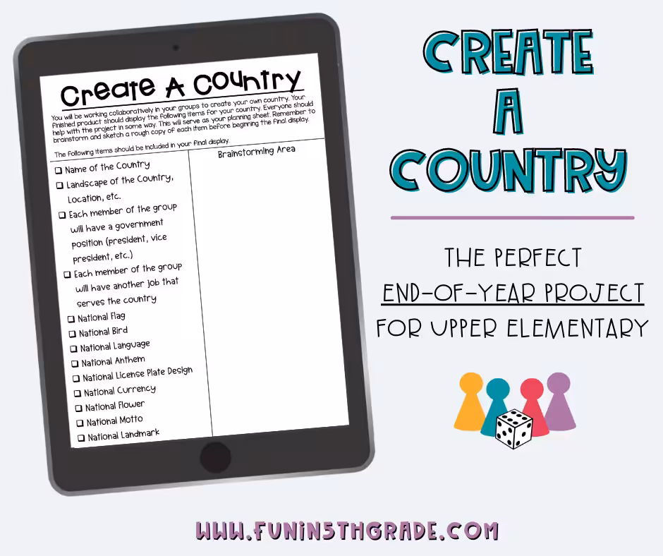 Create a Country Activity FB image with a tablet image holding a copy of the handout