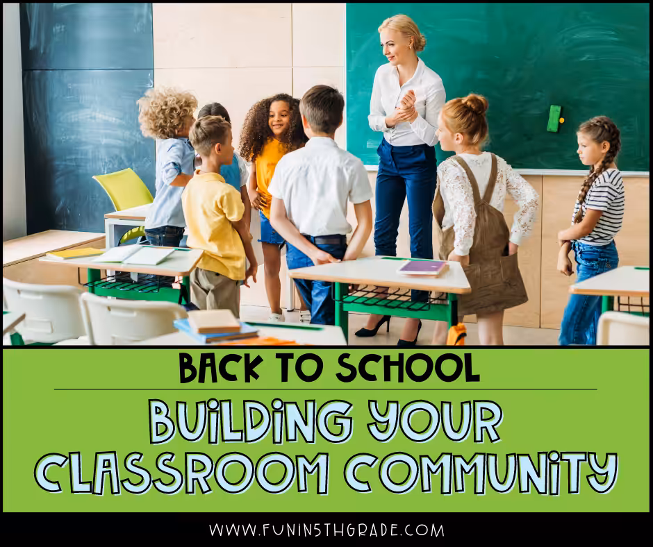 Back to School Building a Classroom Community FB with image of a teacher and a group of students in a loose circle