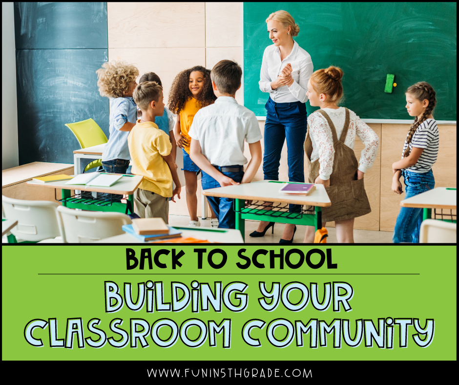 Back to School Building a Classroom Community FB with image of a teacher and a group of students in a loose circle