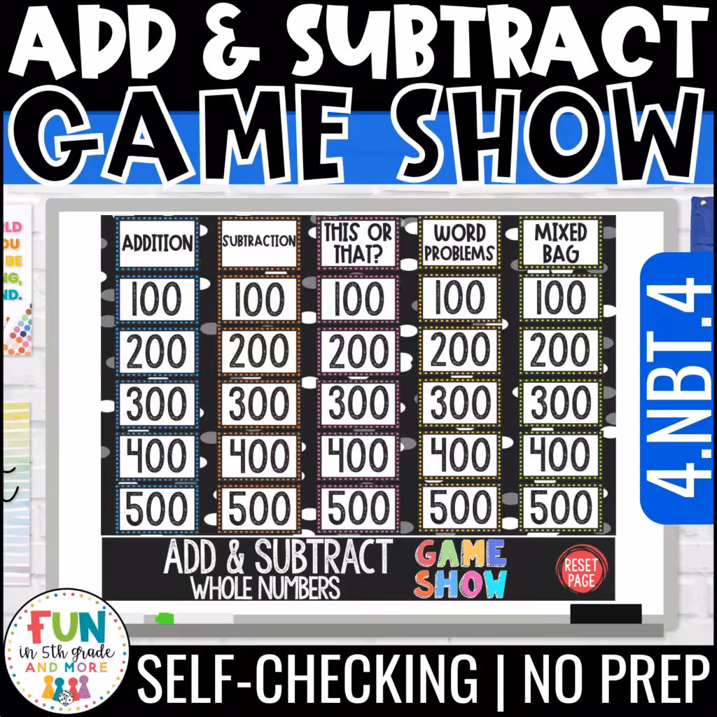 Add and Subtract Whole Numbers Game Show