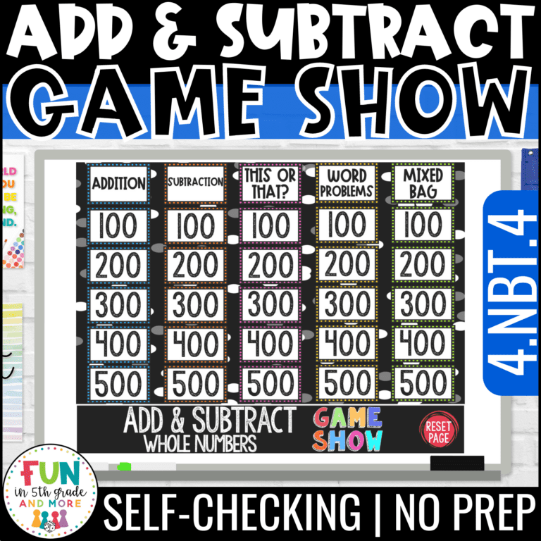 Add and Subtract Whole Numbers Game Show
