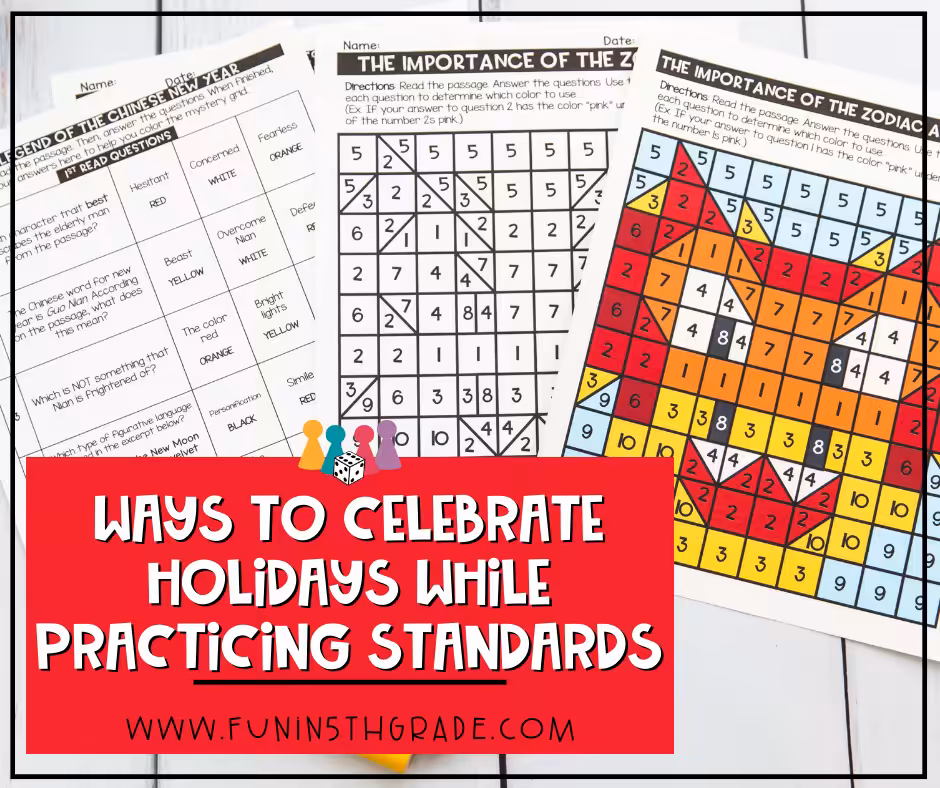Ways to celebrate holidays while practicing standards facebook image with Chinese New Year resource in the background