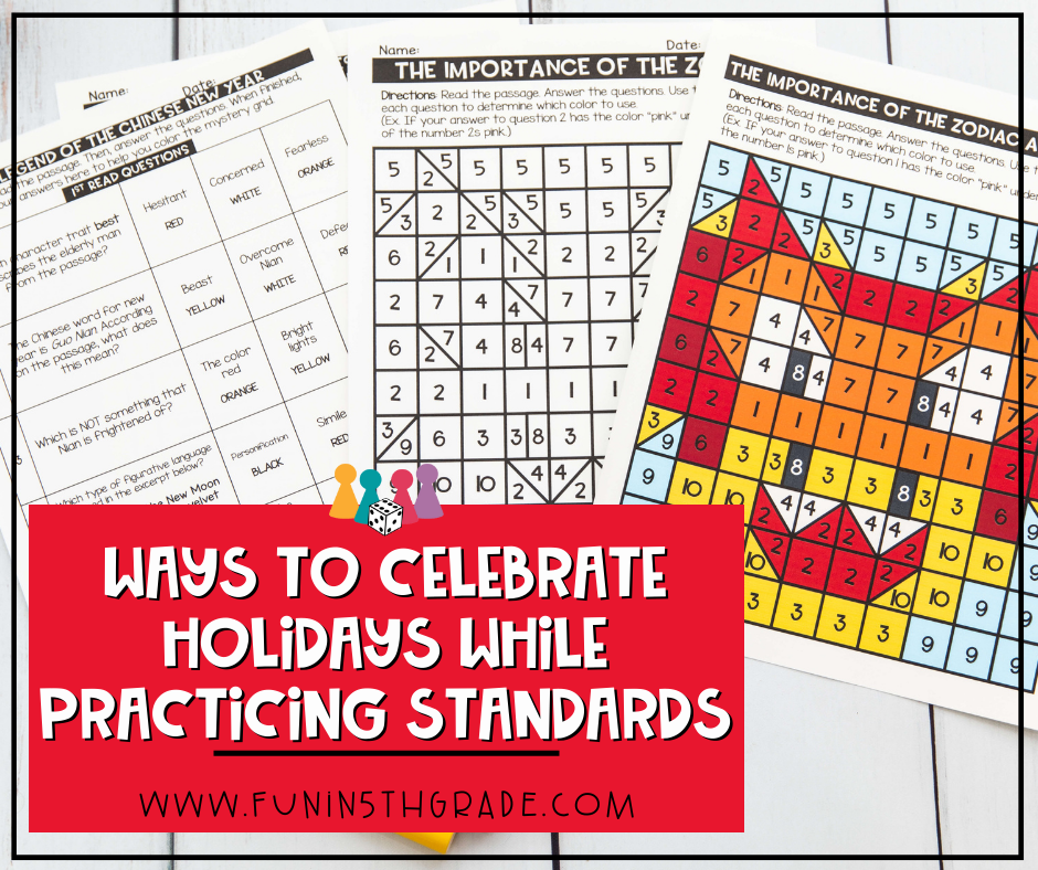 Ways to celebrate holidays while practicing standards facebook image with Chinese New Year resource in the background