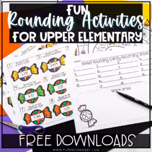 Fun Rounding Activities for Upper Elementary with an image of the Halloween Rounding Freebie in the background