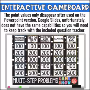 Multiple Step Word Problems Game Show (3)