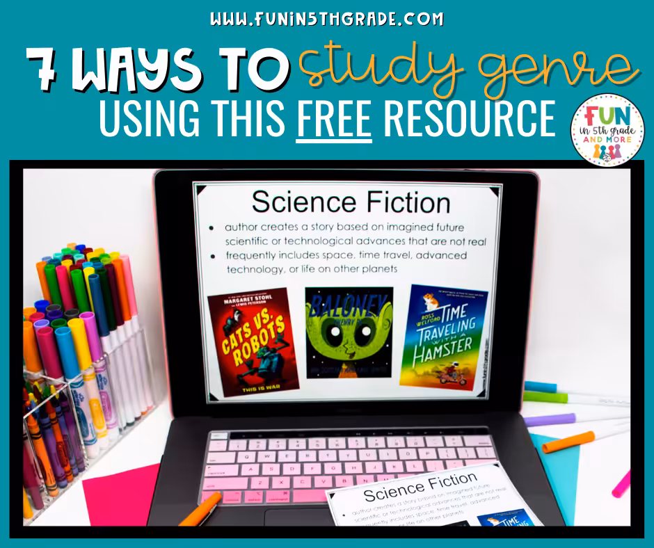 7 WAYS TO STUDY GENRE IN YOUR UPPER ELEMENTARY CLASSROOM USING THIS FREE RESOURCE FB IMAGE