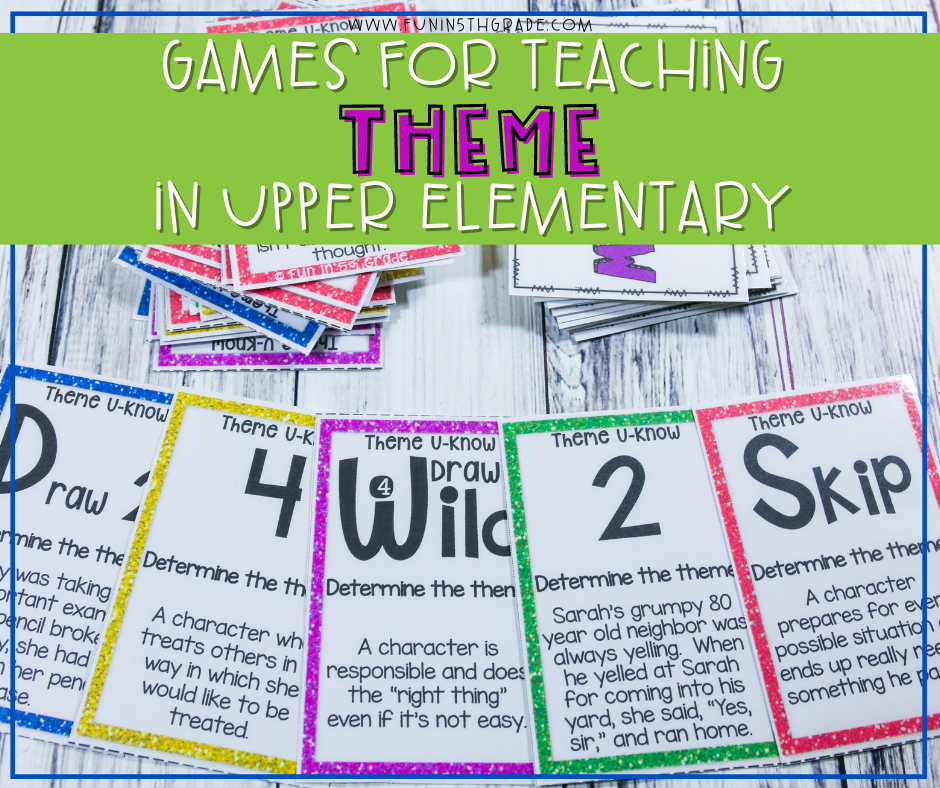 Games for teaching theme in upper elementary Facebook images