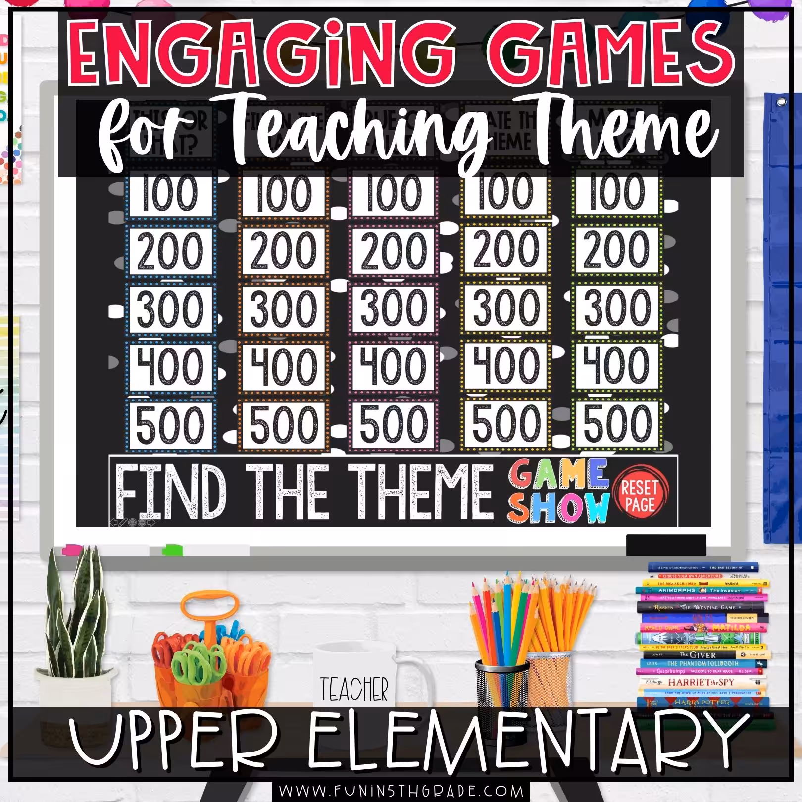 Games for teaching theme in upper elementary blog images