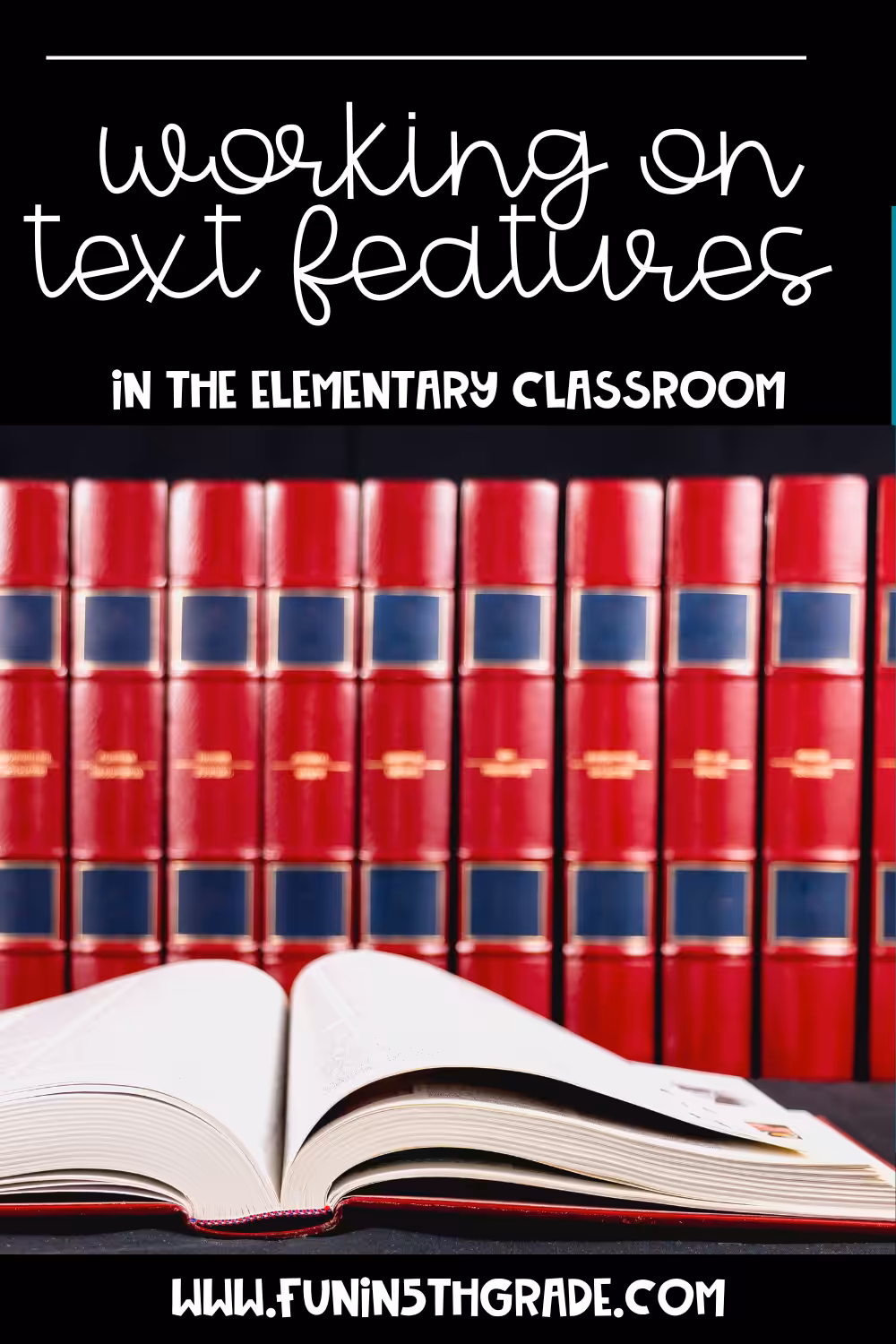 Working on text features in the classroom Pinterest image