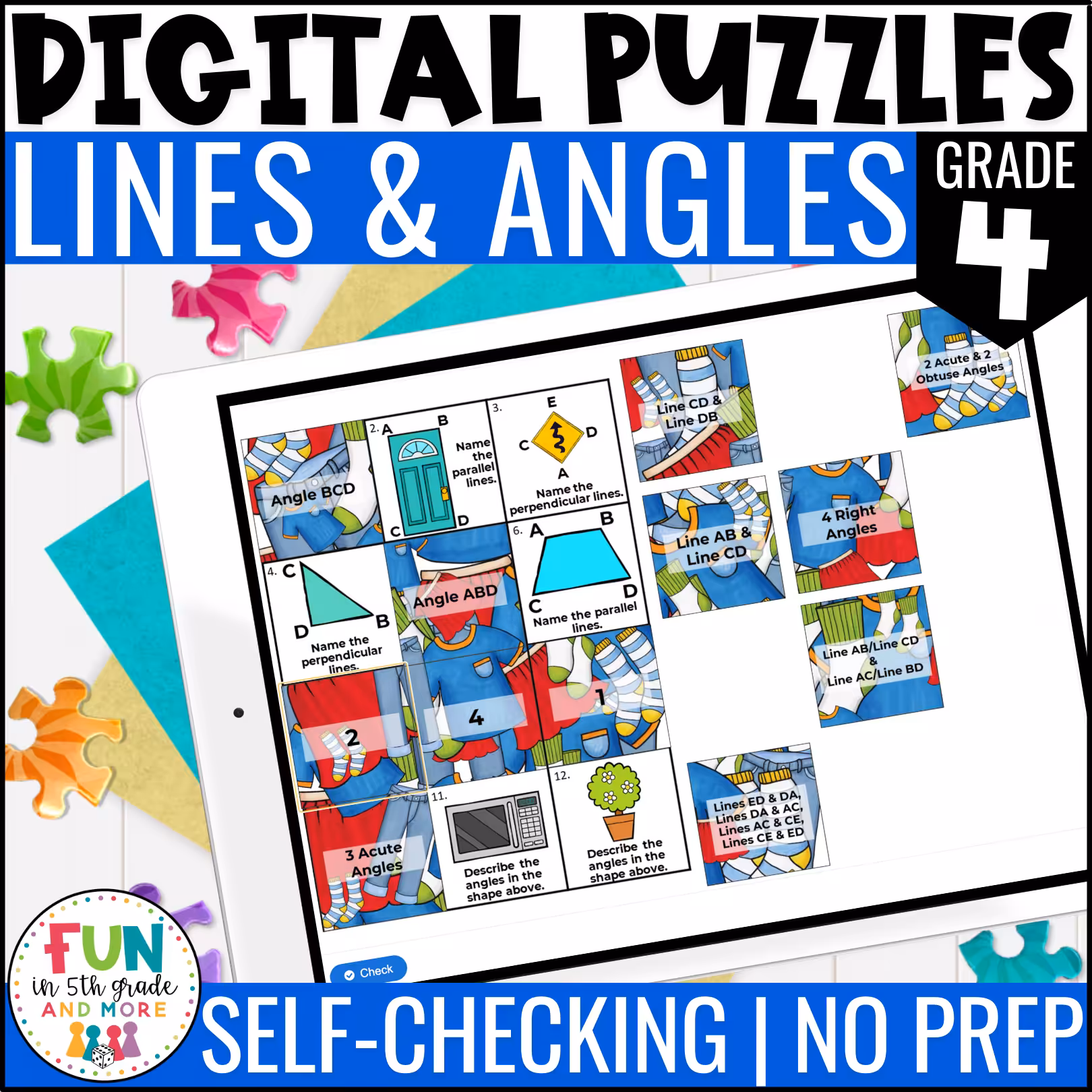 Lines and Angles Math Review Puzzles