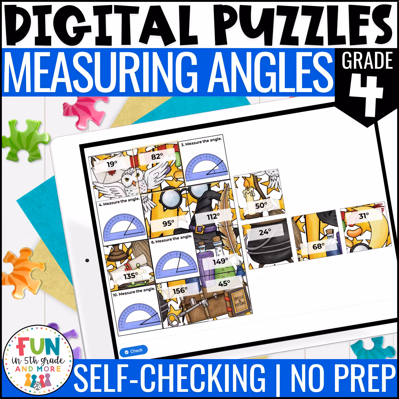 Measuring Angles Math Review Puzzles