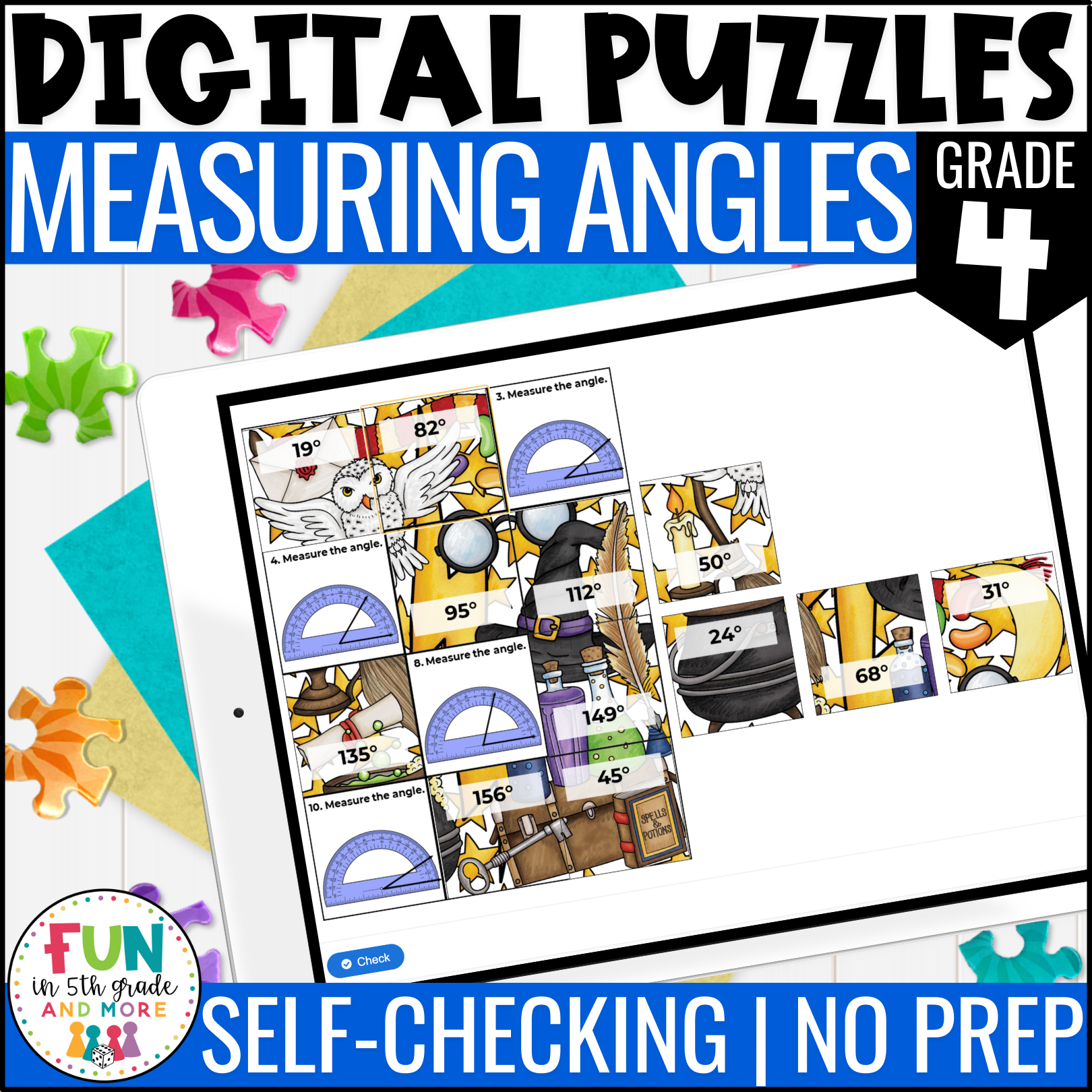 Measuring angles math review puzzles 4th grade digital math practice