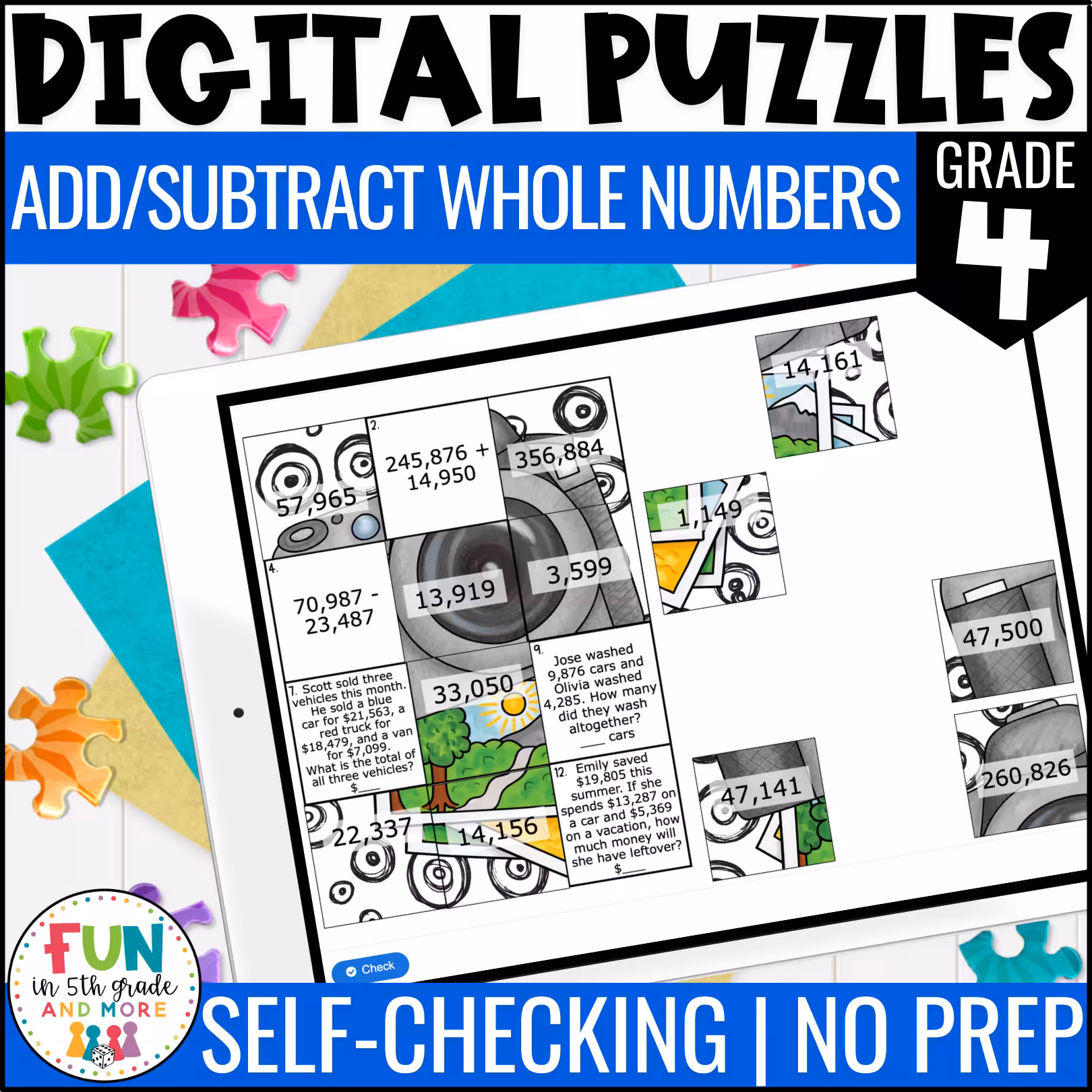Add and Subtract Whole Numbers Math Puzzles