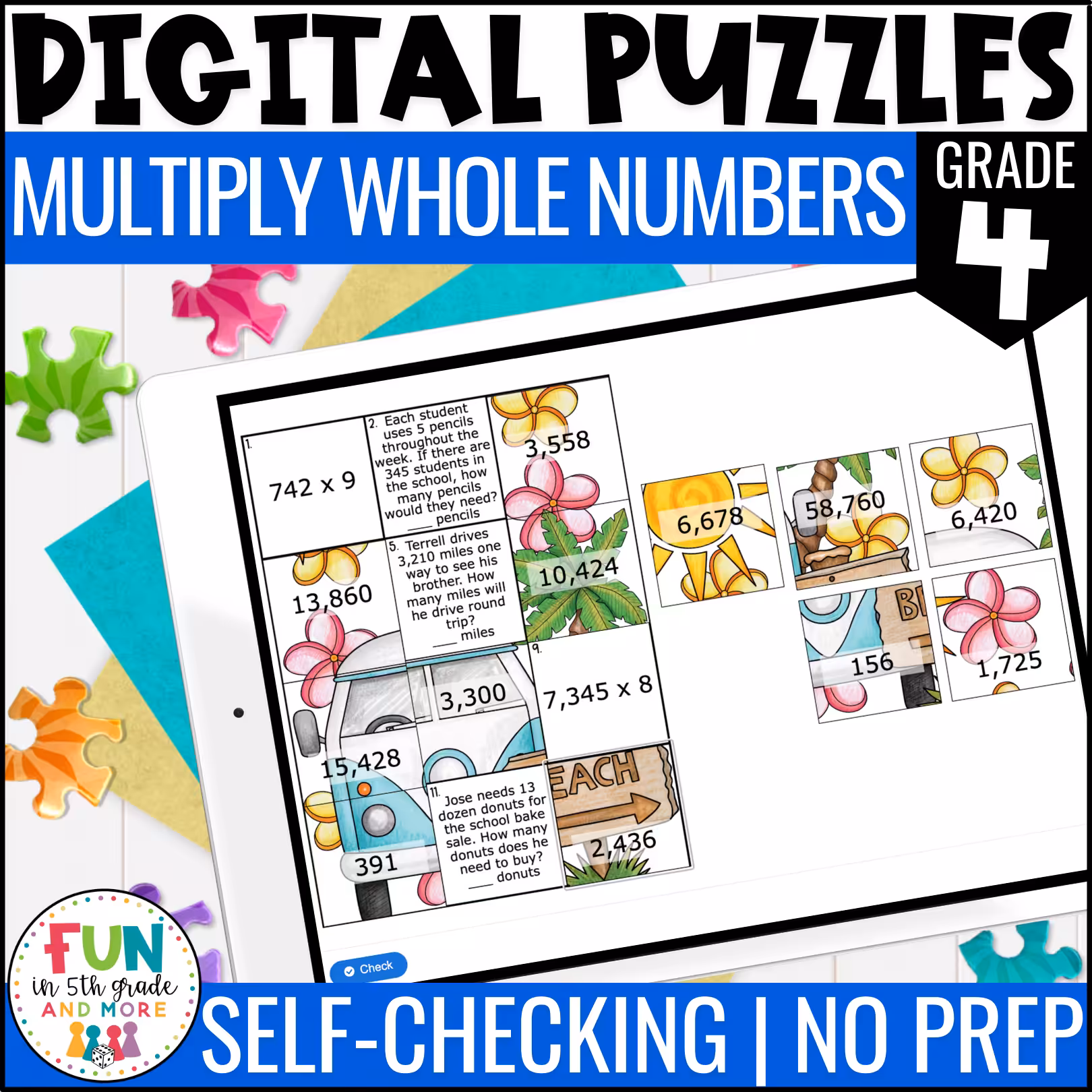 Multiply Whole Numbers Math Review Puzzles