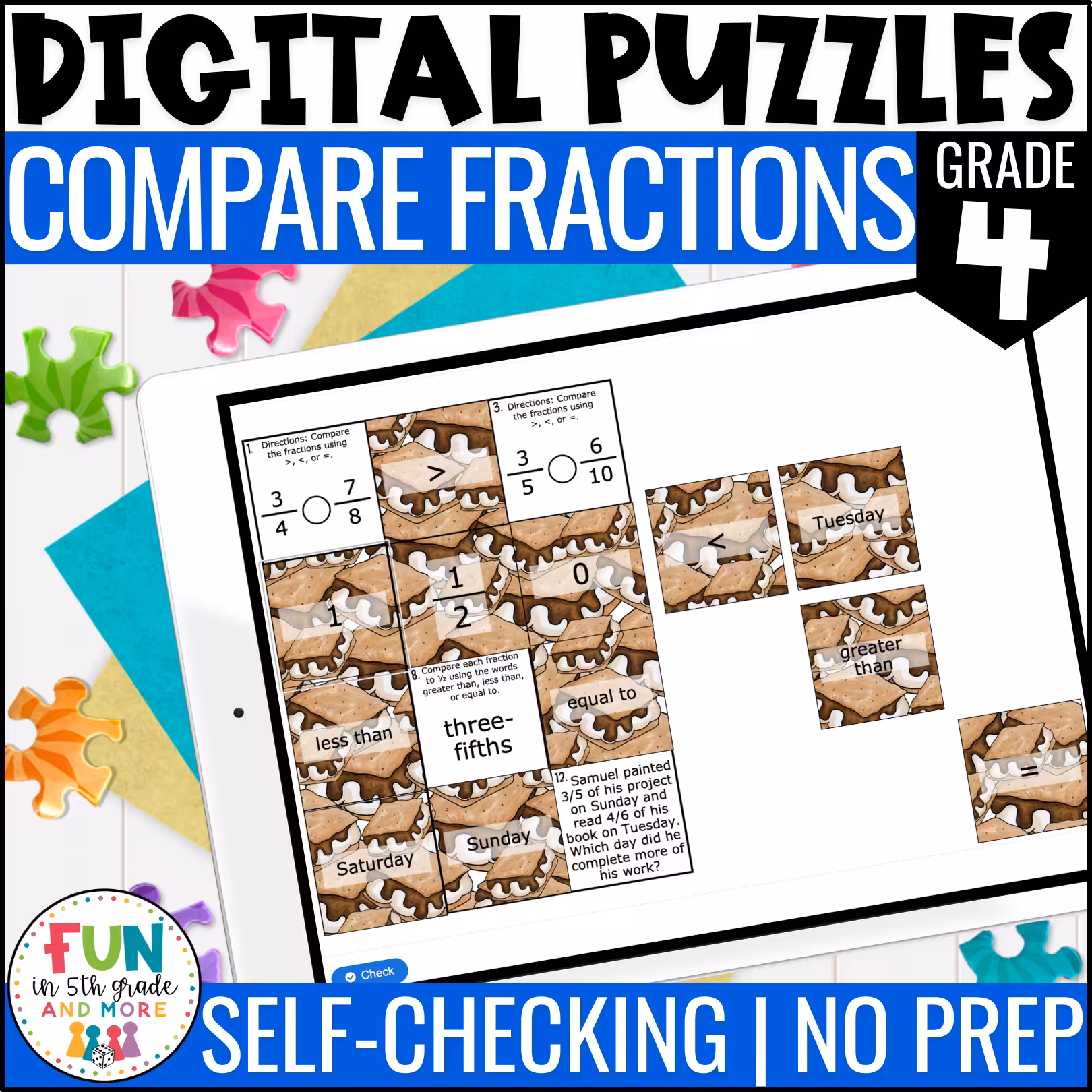 Compare Fractions Math Review Puzzles