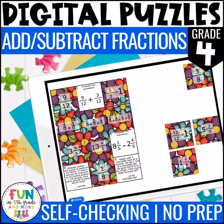 Add and Subtract Fractions Math Review Puzzles