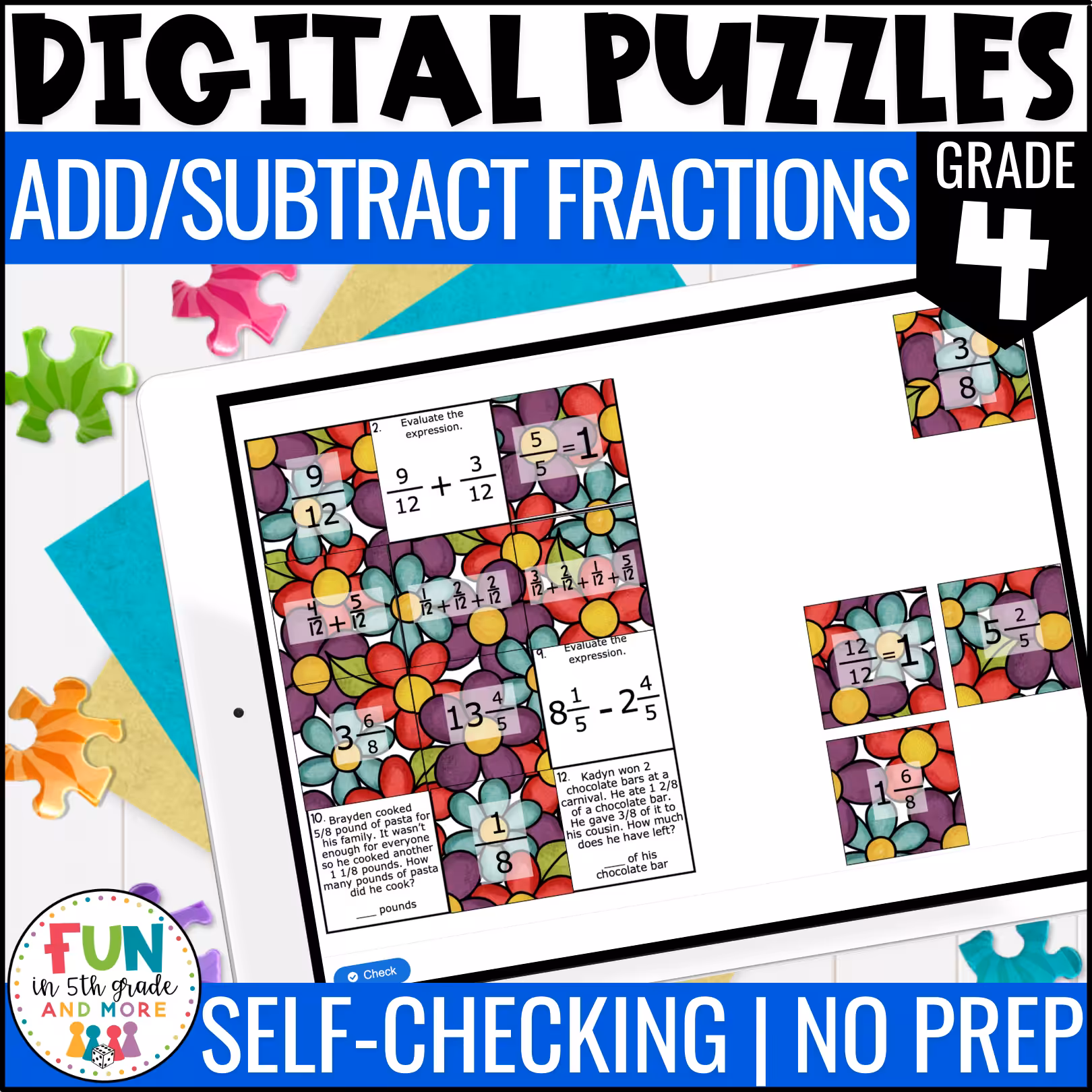 Add and Subtract Fractions Math Review Puzzles