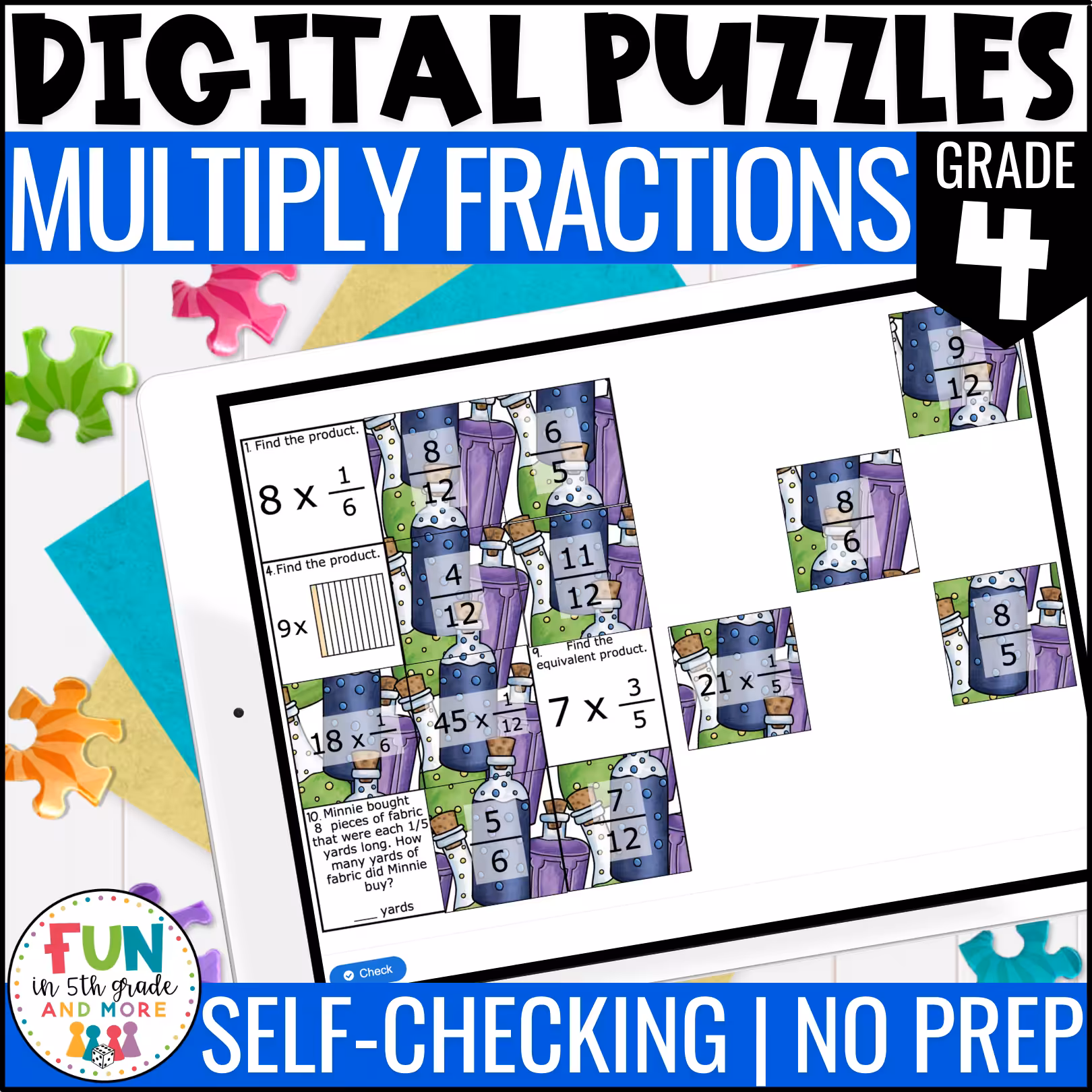 Multiply Fractions Math Review Puzzles