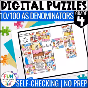 Fractions with 10 and 100 Math Review Puzzles