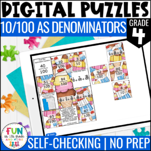 Fractions with 10 and 100 Math Review Puzzles