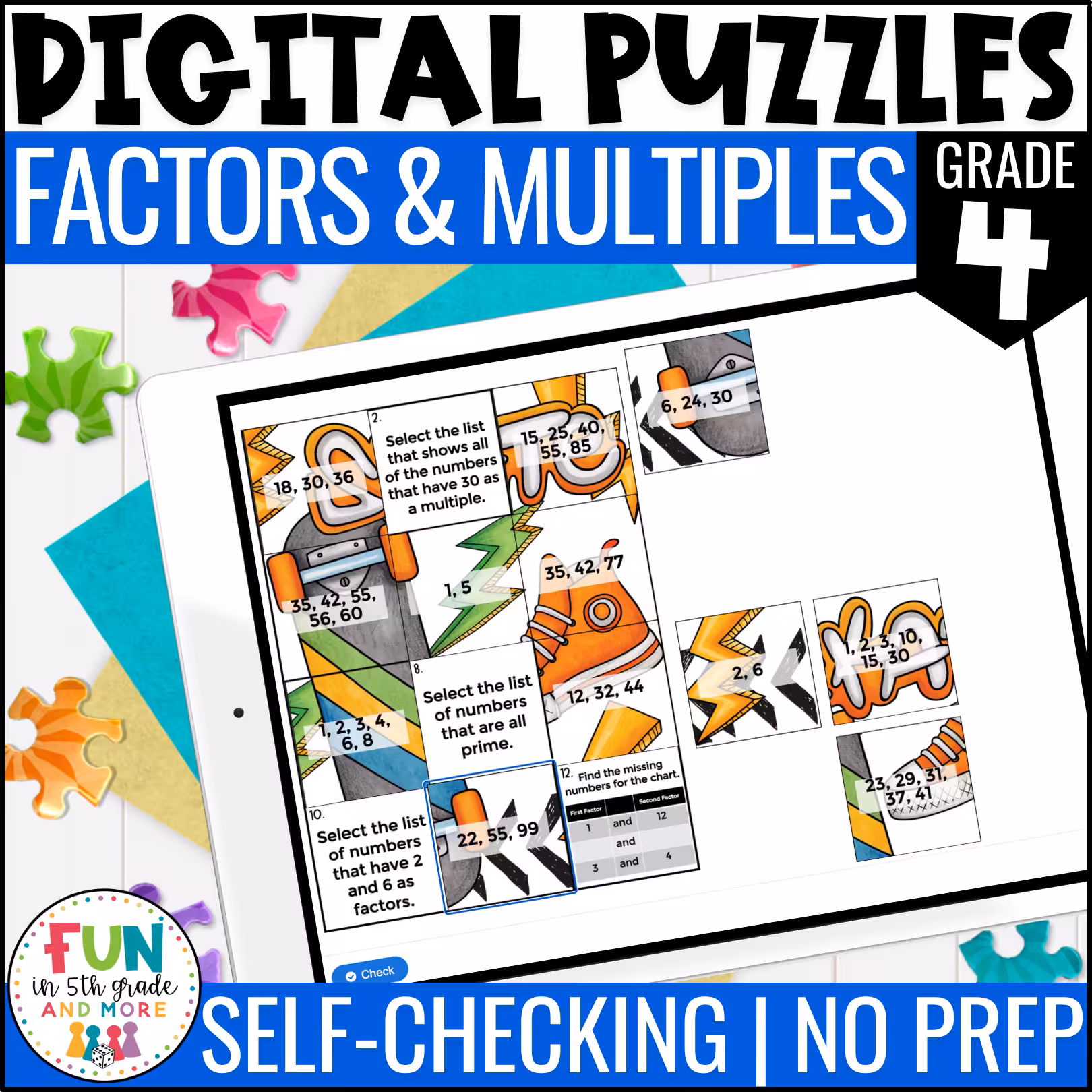 Factors and Multiples Math Review Puzzles