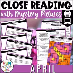 April Reading Comprehension Passages with Mystery Grid Pictured