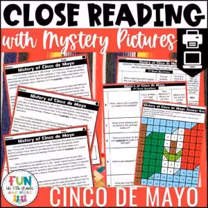 Cinco de Mayo Reading Comprehension Passages with Mystery Grid Pictured
