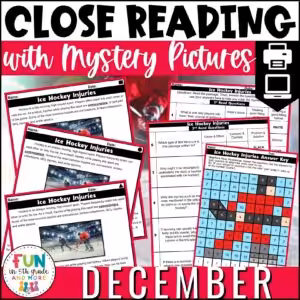 December Reading Comprehension Passages with Mystery Grid Pictured
