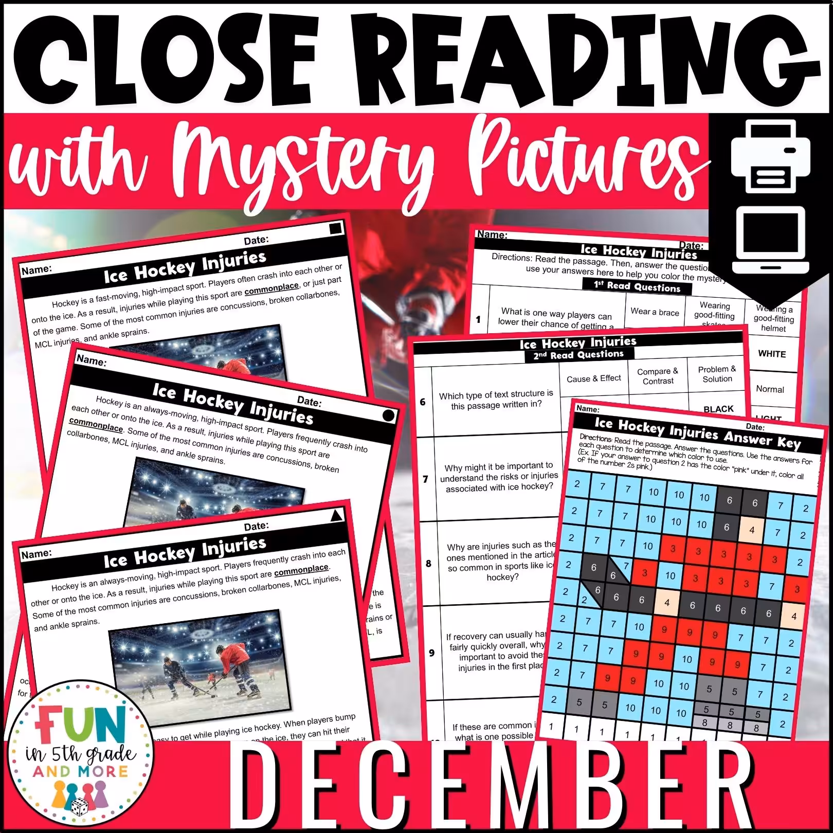 December Reading Comprehension Passages with Mystery Grid Pictured