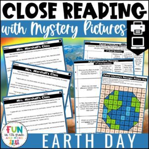 Earth Day Reading Comprehension Passages with Mystery Grid Pictured