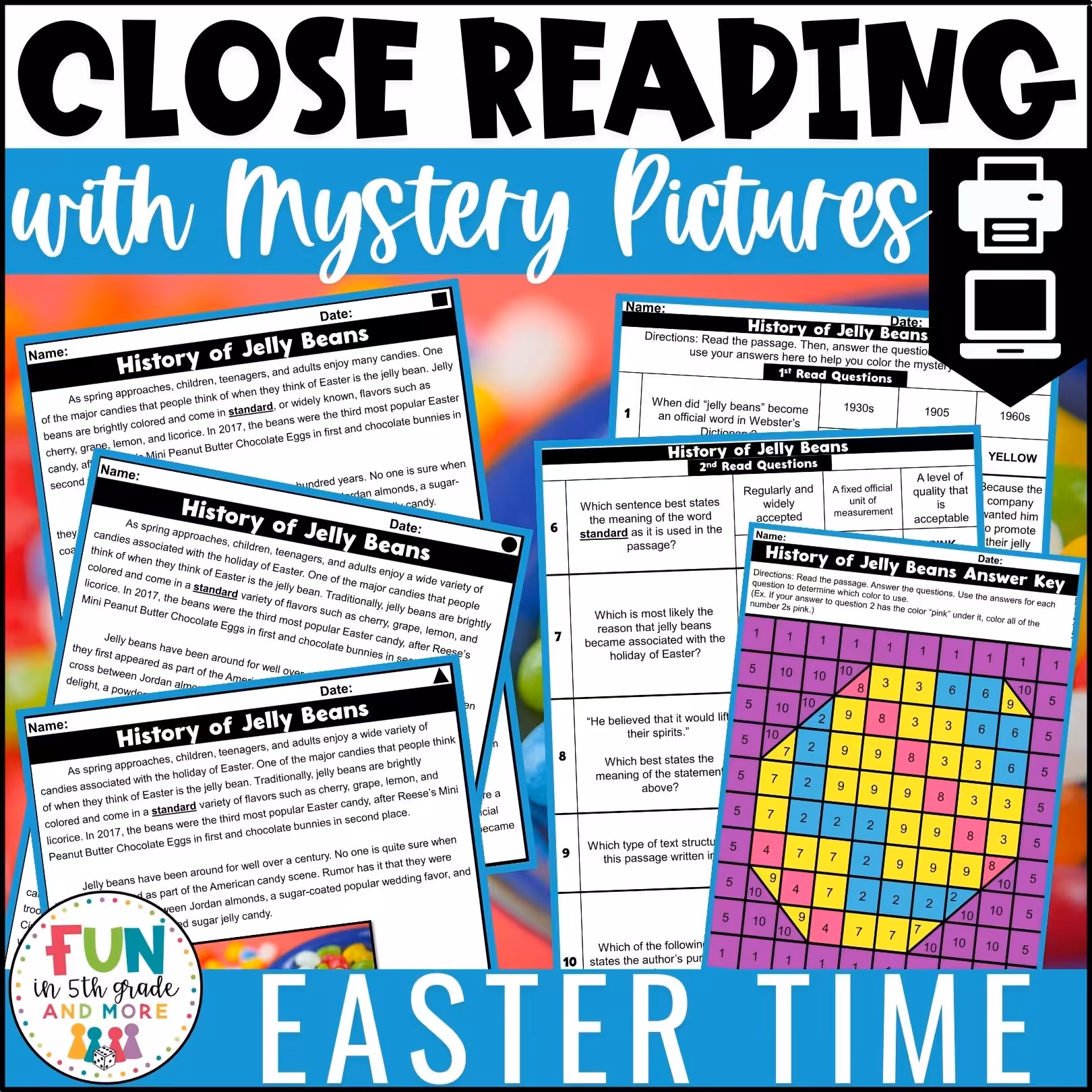 Easter Reading Comprehension Passages with Mystery Grid Pictured