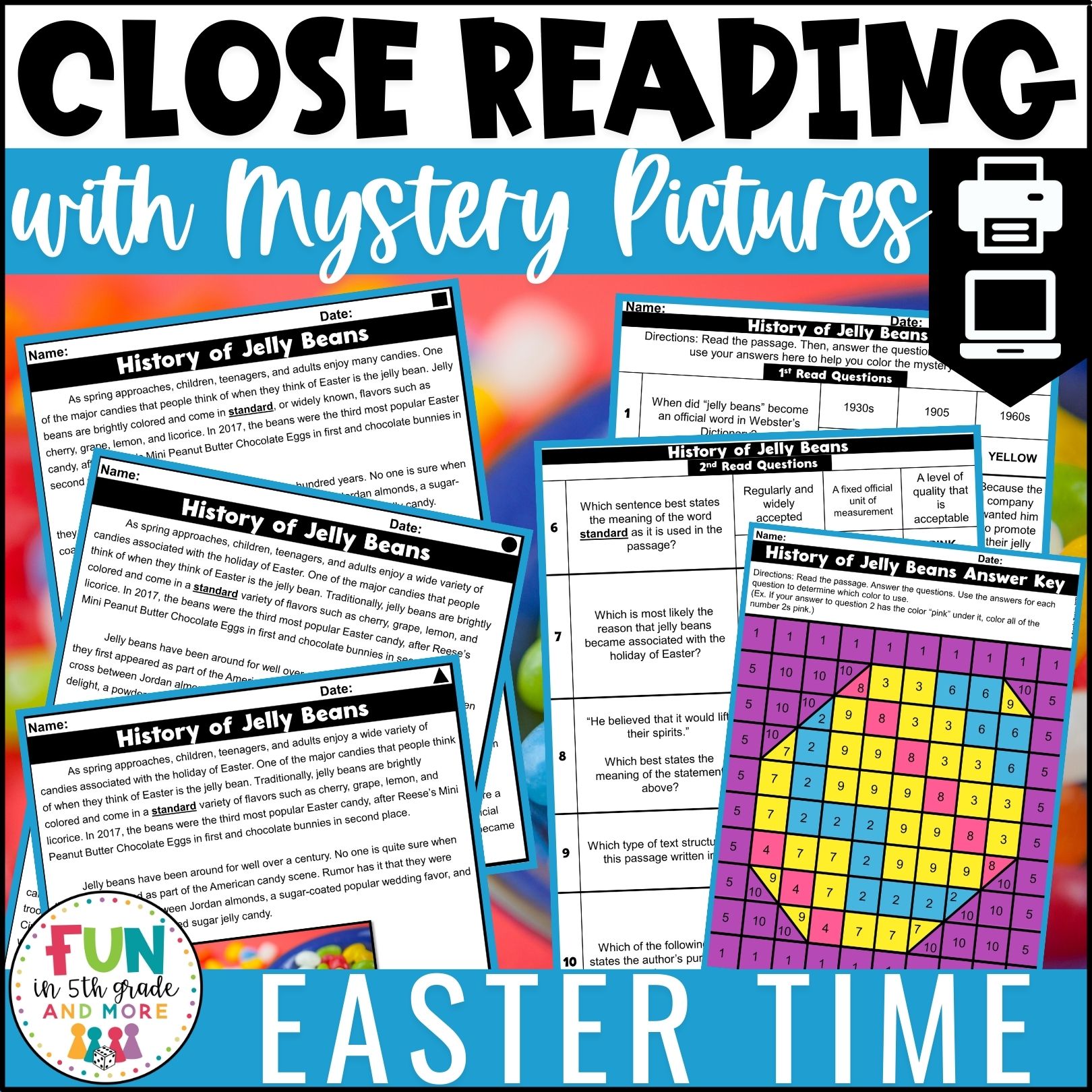 Easter Reading Comprehension Passages with Mystery Grid Pictured