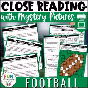 Football Themed Reading Comprehension Passages with Mystery Grid Pictured