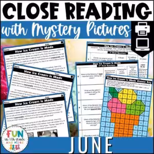 June Reading Comprehension Passages with Mystery Grid Pictured