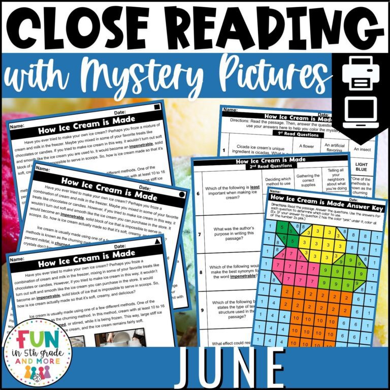 June Reading Comprehension Passages with Mystery Grid Pictured