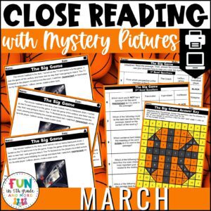 March Reading Comprehension Passages with Mystery Grid Pictured