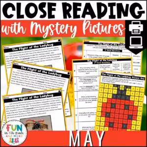 May Reading Comprehension Passages with Mystery Grid Pictured