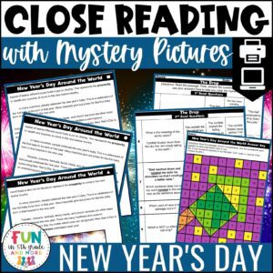 New Year's Day Reading Comprehension Passages with Mystery Grid Pictured