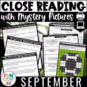 September Reading Comprehension Passages with Mystery Grid Pictured
